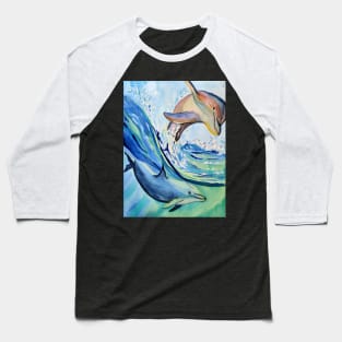 Dolphins, sea life in watercolour pattern illustration Baseball T-Shirt